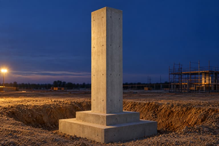A reinforced concrete column and footing; where the scan passes, the steel bars inside the concrete show through